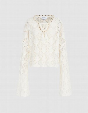 Beige Urban Revivo Pointelle Knitted Top Women's Cardigan | ZHKEUS-527