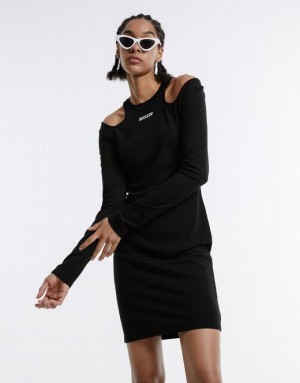 Black Urban Revivo Cut Out Letter Women's Short Dress | GXPQWV-031