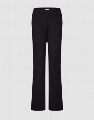 Black Urban Revivo Elastic Waist Knitted Flare Women's Pants | QXUSLW-594