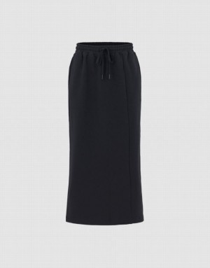 Black Urban Revivo Elastic Waist Midi Women's Skirts | QTZPOC-316