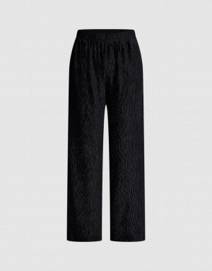 Black Urban Revivo Elastic Waist Wide-Leg Women's Pants | AKOWLY-897