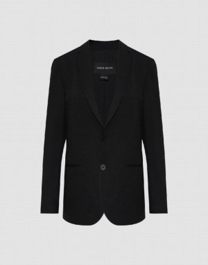 Black Urban Revivo Notch Lapel Straight Men's Blazers | JSKDXZ-532