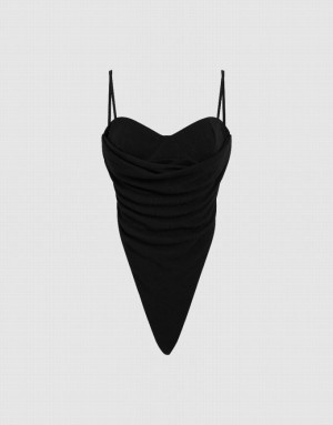 Black Urban Revivo Off-Shoulder Women's Camisole | SMVBNH-708