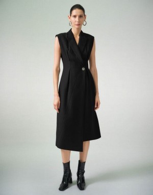 Black Urban Revivo Sleeveless V-Neck Skater Women's Short Dress | JADUGH-268
