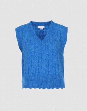 Blue Urban Revivo Fuzzy Cable Knit Women's Sweater Vest | YJRWDZ-938