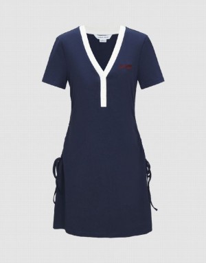 Blue Urban Revivo Lace Up Side A-Line Women's Dress | SJMFOZ-697