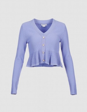 Blue Urban Revivo Ribbed Knit Button Front Knitted Top Women's Cardigan | KYMDVF-761