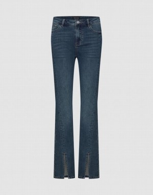Blue Urban Revivo Split Hem Flare Women's Jeans | FQEBZP-294