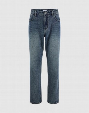 Blue Urban Revivo Straight Men's Jeans | XFJGEZ-839