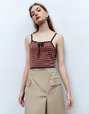 Brown Urban Revivo Gingham Cami Top Women's Cardigan | JBPWYR-981