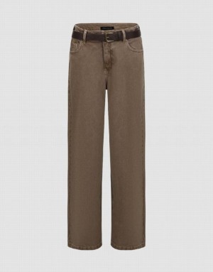 Brown Urban Revivo Wide-Leg With Belt Women's Jeans | XLTMCI-317