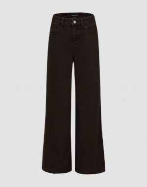 Brown Urban Revivo Wide-Leg Women's Jeans | EYBZGR-568