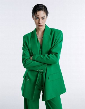 Green Urban Revivo Double Breasted Women's Blazers | UACHWZ-126