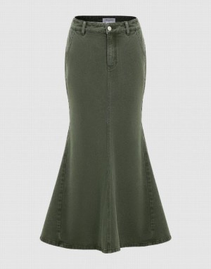 Green Urban Revivo Fishtail Women's Denim Skirt | FAPYXB-719