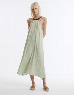 Green Urban Revivo Halter Midi Women's Midi Dress | EIFXVN-641