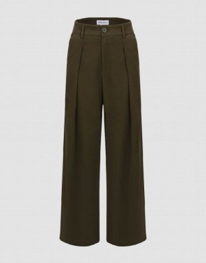 Green Urban Revivo Tailored Wide-Leg Women's Pants | EVMAOG-051