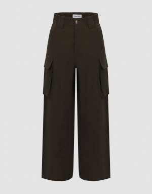 Green Urban Revivo Wide-Leg Women's Pants | LWIDUF-148
