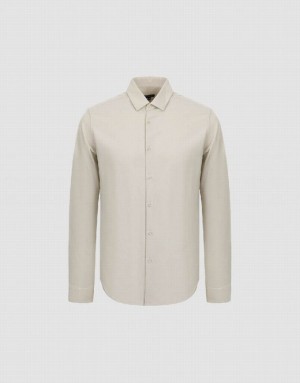 Khaki Urban Revivo Button Up Straight Men's Shirts | MOKNWT-371