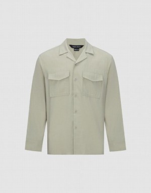 Khaki Urban Revivo Button Up Straight Men's Shirts | UWOYPR-910