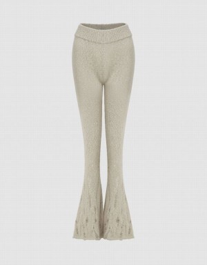 Khaki Urban Revivo Flare Knitted Women's Pants | DSBTCJ-893