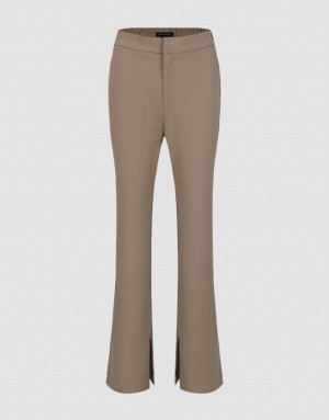 Khaki Urban Revivo Knitted Flare Women's Pants | BZYXPF-648