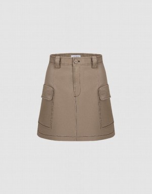 Khaki Urban Revivo Mini A-Line Women's Skirts | MPJVUH-381