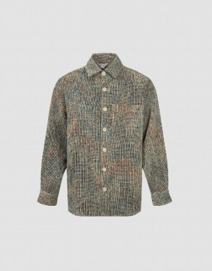 Khaki Urban Revivo Textured Button Up Straight Men's Jacket | MIJNPK-562