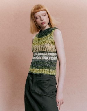 Multicolor Urban Revivo Striped Crew Neck Knitted Women's Cardigan | OCIVBN-631