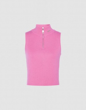 Pink Urban Revivo Sleeveless Knitted Top Women's Cardigan | WFCROD-109