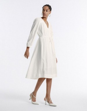White Urban Revivo Belted Midi Women's Midi Dress | YGZQLI-842
