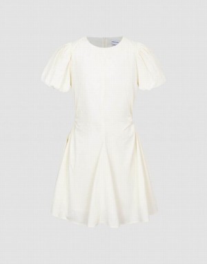 White Urban Revivo Crew Neck Skater Women's Short Dress | LERICK-723