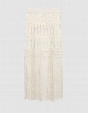 White Urban Revivo Crochet Midi Knitted Women's Skirts | EJOVMP-613