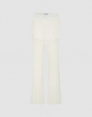White Urban Revivo Flare Knitted Women's Pants | FWGLQX-125