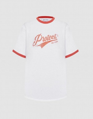White Urban Revivo Letter Print Women's T-Shirts | JVEDQA-976