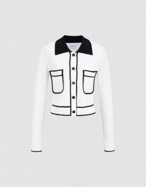 White Urban Revivo Pixel Knitted Women's Cardigan | PZANSU-394