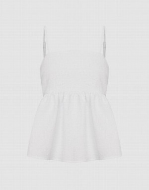 White Urban Revivo Ruffle Hem Women's Camisole | EMIUZL-357