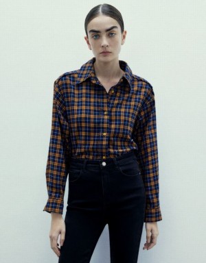 Yellow Urban Revivo Plaid Women's Shirts | GKFOEL-470