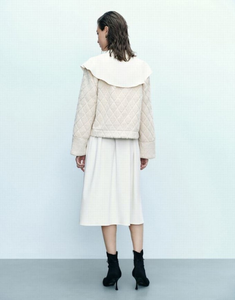 Beige Urban Revivo Faux Fur Women's Coats | POMQIW-591