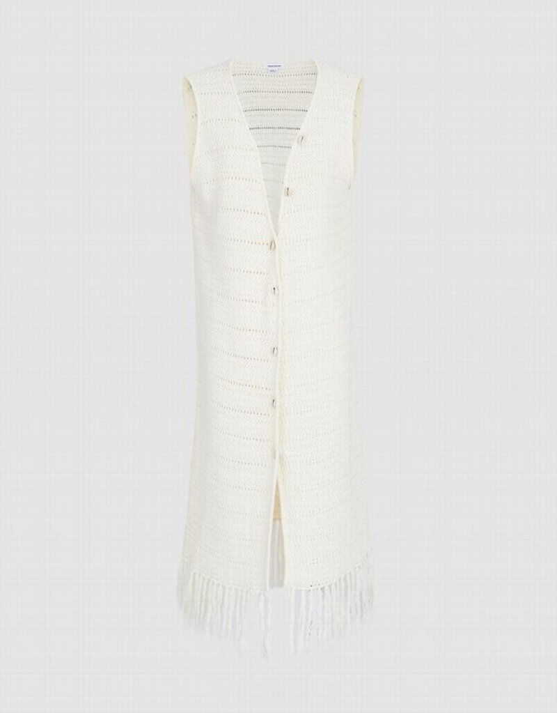 Beige Urban Revivo Fringe Hem Knitted Women's Cardigan | NEUFZW-835