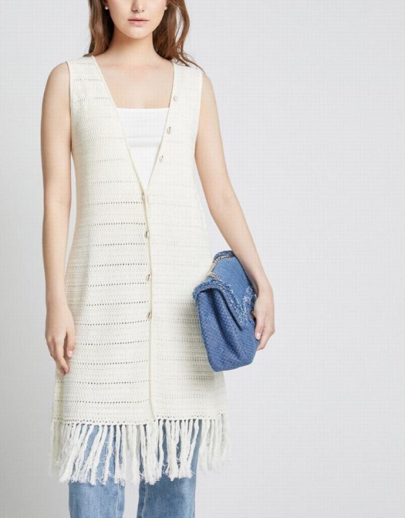 Beige Urban Revivo Fringe Hem Knitted Women's Cardigan | NEUFZW-835