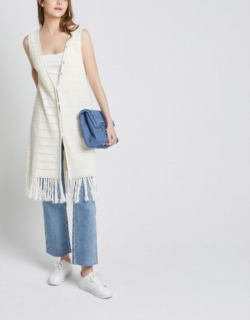 Beige Urban Revivo Fringe Hem Knitted Women\'s Cardigan | NEUFZW-835