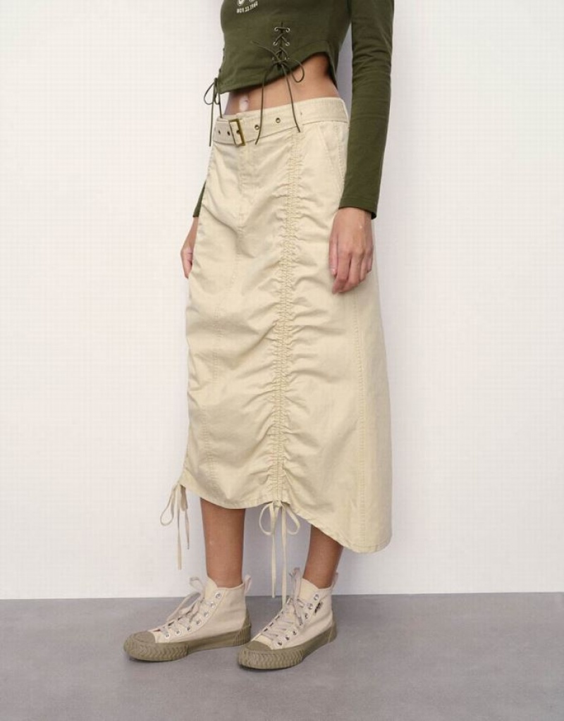 Beige Urban Revivo Ruched A-Line Women's Skirts | BZXNDQ-869
