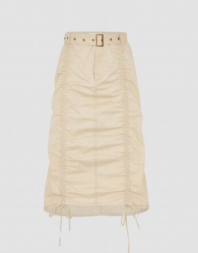 Beige Urban Revivo Ruched A-Line Women\'s Skirts | BZXNDQ-869