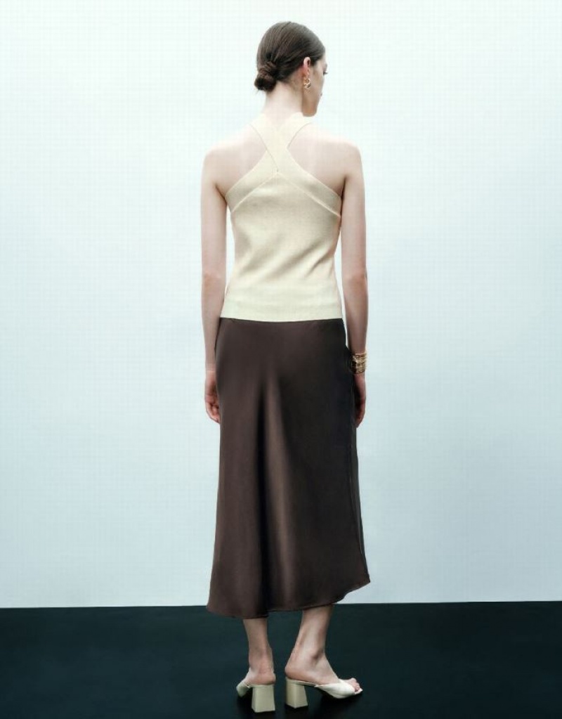 Beige Urban Revivo Sleeveless Skinny Knitted Top Women's Cardigan | RSMQFW-635