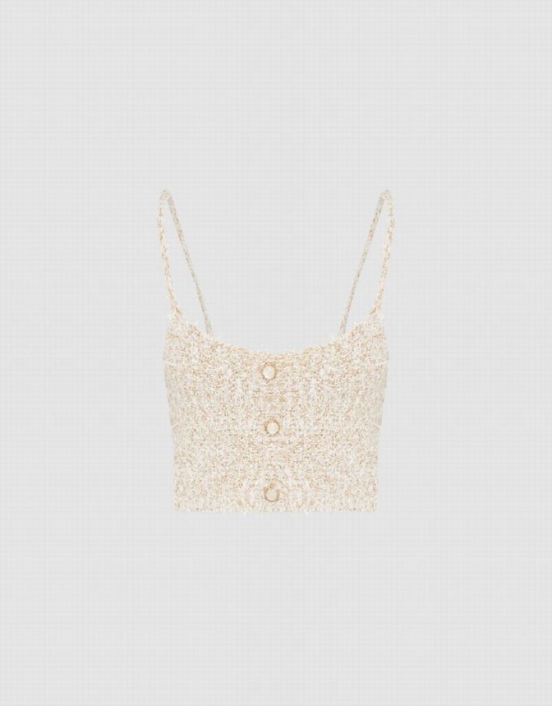 Beige Urban Revivo Tweed Cami Top Women's Cardigan | ZPLUBQ-715