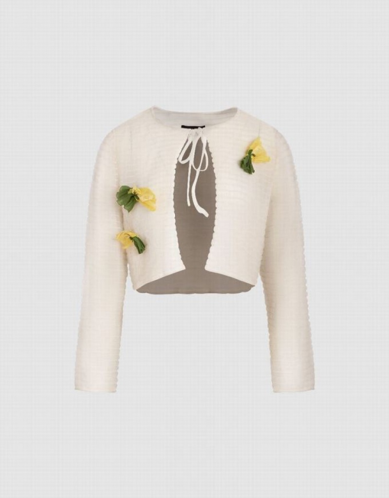Beige Urban Revivo UR × Caroline Hu Tie Front Flower Women's Jacket | DRMWIX-635