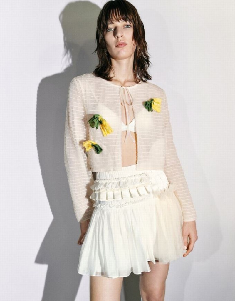 Beige Urban Revivo UR × Caroline Hu Tie Front Flower Women's Jacket | DRMWIX-635