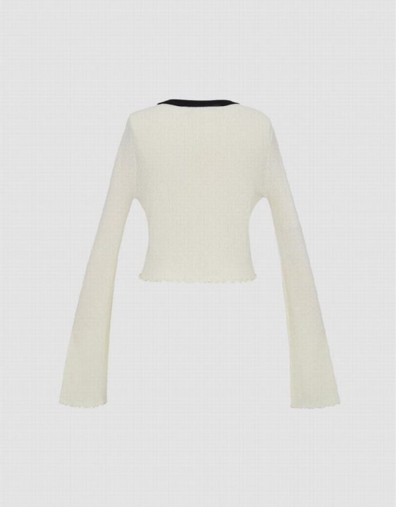 Beige Urban Revivo V-Neck Knitted Women's Cardigan | AGJXDN-217