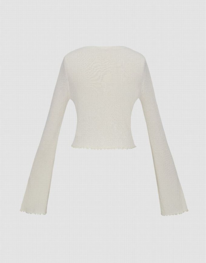Beige Urban Revivo V-Neck Knitted Women's Cardigan | AGJXDN-217