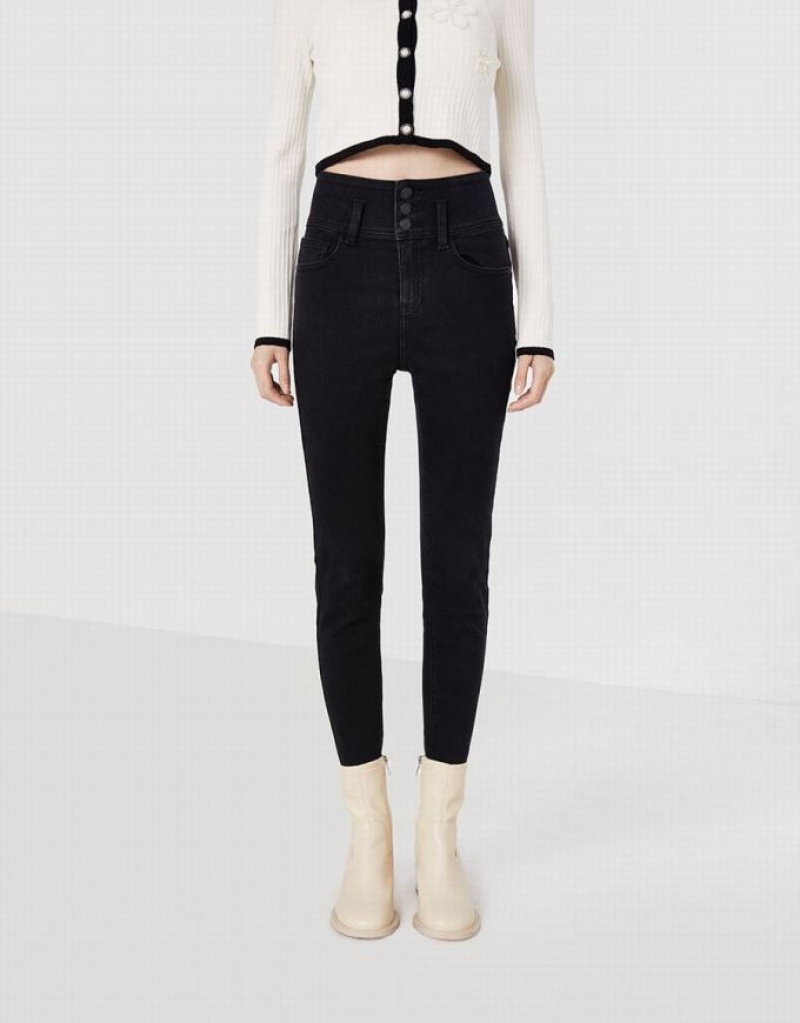 Black Urban Revivo A+ High Waist Skinny Women's Jeans | HLACPR-390